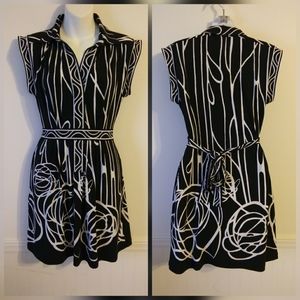 BCBG Maxazria Black Geo Print Floral Dress Size SM
